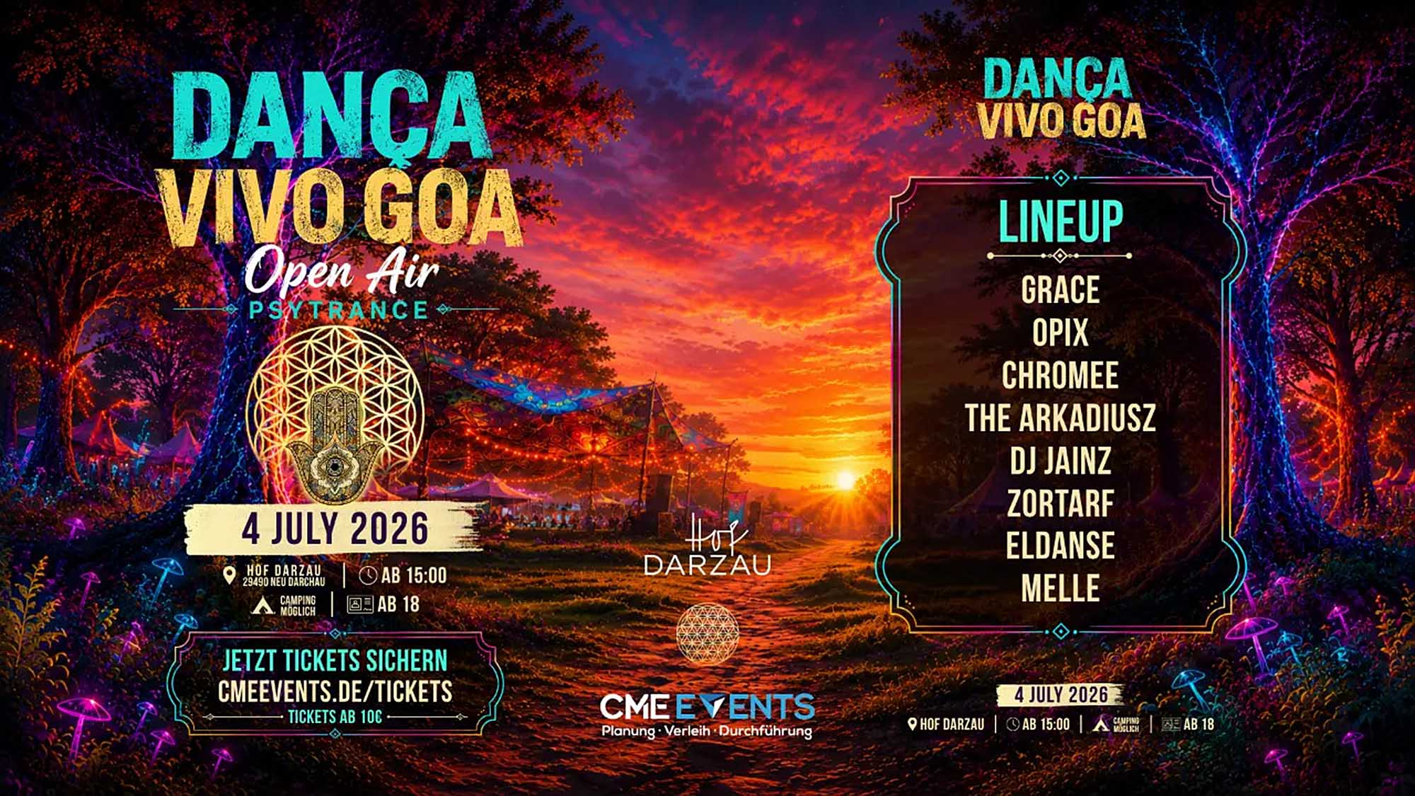 DANCA VIVO GOA heißt das Open Air Festival am 4. Juli auf Hof Darzau